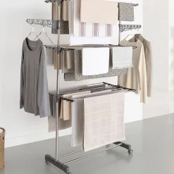 IDMarket Séchoir à linge vertical pliable 3 niveaux MAXIMA capacité 20M inox et gris