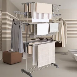 IDMarket Séchoir à linge vertical pliable 3 niveaux MAXIMA capacité 20M inox et gris