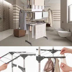 IDMarket Séchoir à linge vertical pliable 3 niveaux MAXIMA capacité 20M inox et gris