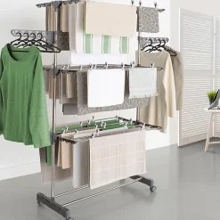 IDMarket Séchoir à linge vertical pliable 3 niveaux MAXIMA capacité 25M avec cintres et pinces et gris