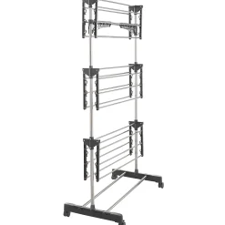 IDMarket Séchoir à linge vertical pliable 3 niveaux MAXIMA capacité 25M avec cintres et pinces et gris