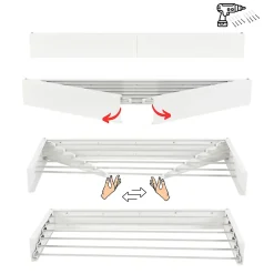 Foxydry Séchoir alu mural blanc pliable 101x50x13cm Hide 100* Etendoir À Linge