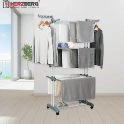 Herzberg Séchoir multifonctions 20m d'étendage gris HG8034-GRY
