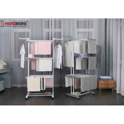 Herzberg Séchoir multifonctions 20m d'étendage gris HG8034-GRY