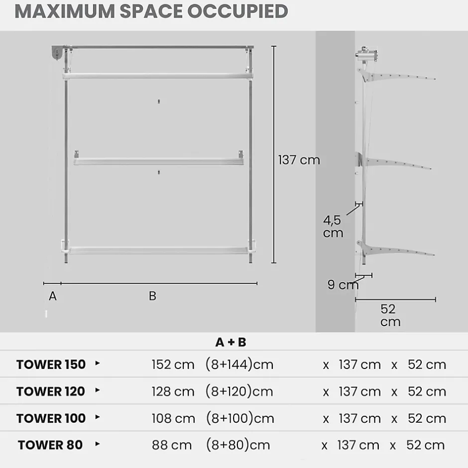 Foxydry Séchoir mural 3 grilles pliables blanc 128x52x137 cm alu Tower 120