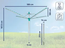 Leifheit Séchoir parapluie de jardin avec douille de fixation, 40 m d'étendage, gris et bleu turquoise, Linomatic 400 Easy* Etendoir À Linge