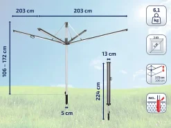 Leifheit Séchoir parapluie extérieur avec douille de fixation, 50 m d'étendage, noir et gris, Linomatic Plus 500* Etendoir À Linge