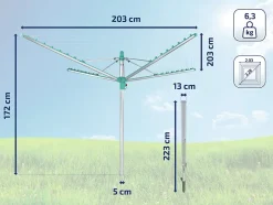 Leifheit Séchoir parapluie extérieur avec douille de fixation, 50 m d'étendage, gris et bleu turquoise, Linomatic 500 Easy* Etendoir À Linge