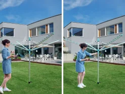 Leifheit Séchoir parapluie extérieur avec douille de fixation, 50 m d'étendage, gris et bleu turquoise, Linomatic 500 Easy* Etendoir À Linge