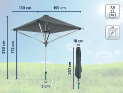 Leifheit Séchoir parapluie extérieur avec toit étanche et douille de fixation, 40 m d'étendage, noir et gris, LinoProtect 400