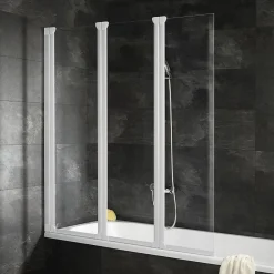 Schulte Pare-baignoire 124x130 cm - Réversible - Paroi rabattable - Verre 5 mm - 3 Volets pivotants - Profil Blanc