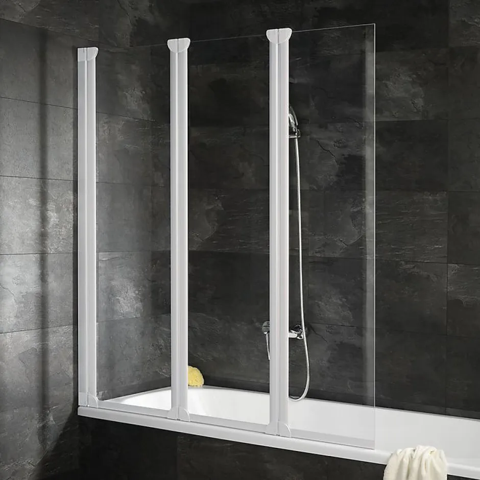Schulte Pare-baignoire 124x130 cm - Réversible - Paroi rabattable - Verre 5 mm - 3 Volets pivotants - Profil Blanc