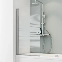 Schulte Pare-baignoire 70x130 cm - Réversible - Écran pliant - Verre de Sécurité transparent 5 mm - Bandes - Aluminium