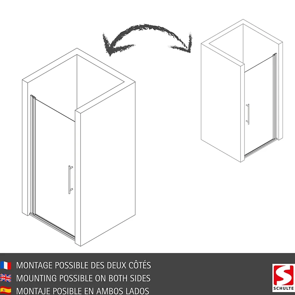 Schulte porte pivotante - 90x192 - réversible - anticalcaire - transparent - profilé blanc* Porte De Douche