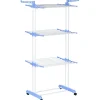 Homcom Sechoir à linge étendoir pliable 3 niveaux 2 ailes latérales à cintres acier blanc PP bleu