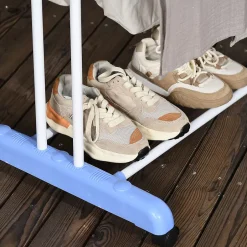 Homcom Sechoir à linge étendoir pliable 3 niveaux 2 ailes latérales à cintres acier blanc PP bleu