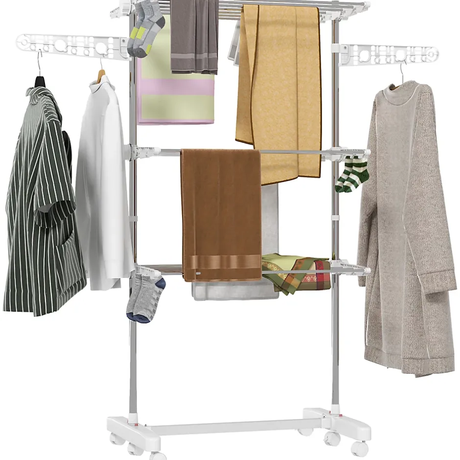 Homcom Sechoir à linge étendoir pliable ailes latérales sur 3 niveaux* Etendoir À Linge