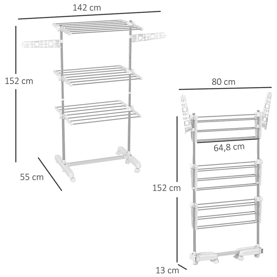 Homcom Sechoir à linge étendoir pliable ailes latérales sur 3 niveaux* Etendoir À Linge