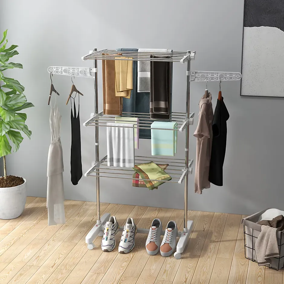 Homcom Sechoir à linge étendoir pliable ailes latérales sur 3 niveaux* Etendoir À Linge