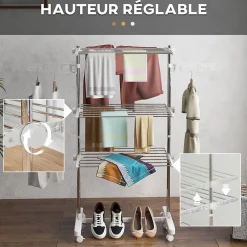 Homcom Sechoir à linge étendoir pliable ailes latérales sur 3 niveaux* Etendoir À Linge