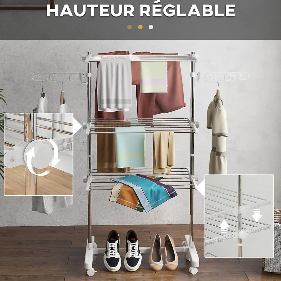 Homcom Sechoir à linge étendoir pliable ailes latérales sur 3 niveaux* Etendoir À Linge