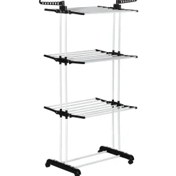 Homcom Sechoir à linge étendoir pliable 3 niveaux 2 ailes latérales à cintres acier blanc PP noir