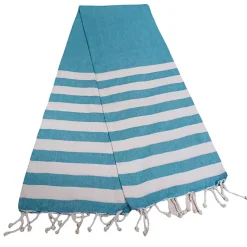 Dylrev Serviette de Plage Fouta Rayée 90x180cm en Bleu avec Franges - Idéale pour vos Baignades