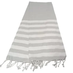 Dylrev Serviette de Plage Fouta Rayée avec Franges - Lot de 4 - 90x180cm - Gris - Élégante et Pratique