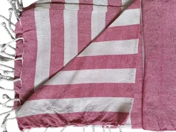 Dylrev Serviette de Plage Fouta Rayée avec Frange - Lot de 4 - 90x180cm - Rose