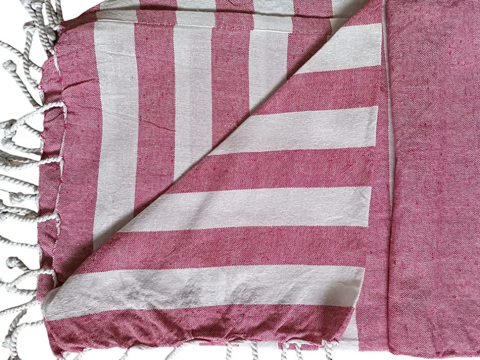 Dylrev Serviette de Plage Fouta Rayée avec Frange - Lot de 4 - 90x180cm - Rose