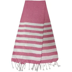Dylrev Serviette de Plage Fouta Rayée avec Frange - Lot de 4 - 90x180cm - Rose