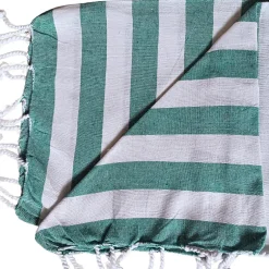 Dylrev Serviette de Plage Fouta Rayée avec Frange 90x180cm en Vert -* Serviette De Bain
