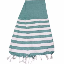 Dylrev Serviette de Plage Fouta Rayée avec Frange 90x180cm en Vert -* Serviette De Bain