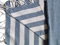 Dylrev Serviette de Plage Fouta Rayée 90x180cm en Lot de 2 - Marine par