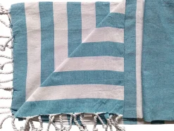 Dylrev Serviette de Plage Fouta Rayée avec Franges - Lot de 4 - Dimensions 90x180cm - Couleur Bleue
