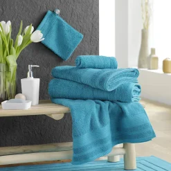 Douceur D'Intérieur Serviette de toilette 50 x 90 cm eponge unie tendresse Bleu Paon