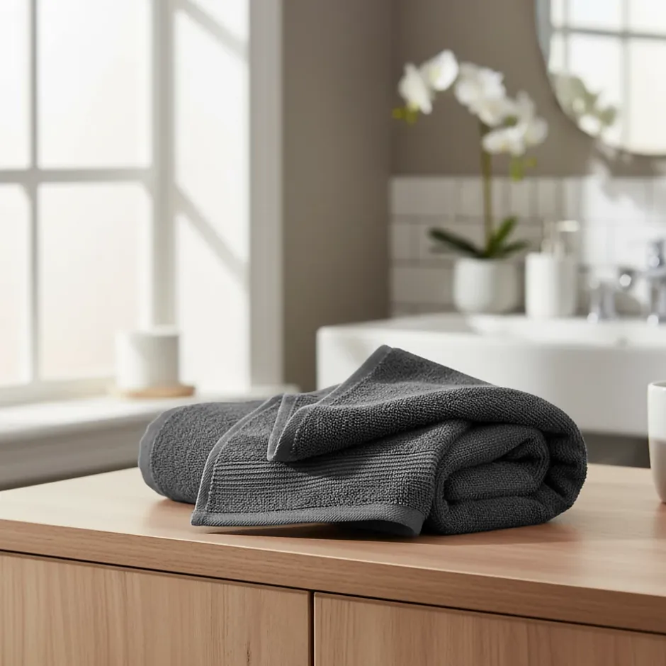 GoodHome Serviette de toilette anthracite 100 x 50 cm, Koros