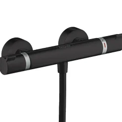 Hansgrohe Set de douche Mitigeur Ecostat Comfort + douchette à main 2 jets + Barre Unica 65 cm, Noir mat (13116670-Vernis)* Colonne De Douche Thermostatique