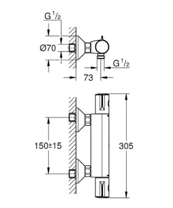 Grohe Set de douche Mitigeur thermostatique Grohtherm + Douchette Stick 1 jet, support mural, flexible, Chrome (34558000-CUBESTICK)