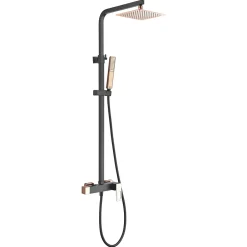 Imex Products Set de douche noir et or rose en acier et laiton avec souffle extra plat 20x20 cm* Colonne De Douche Mécanique