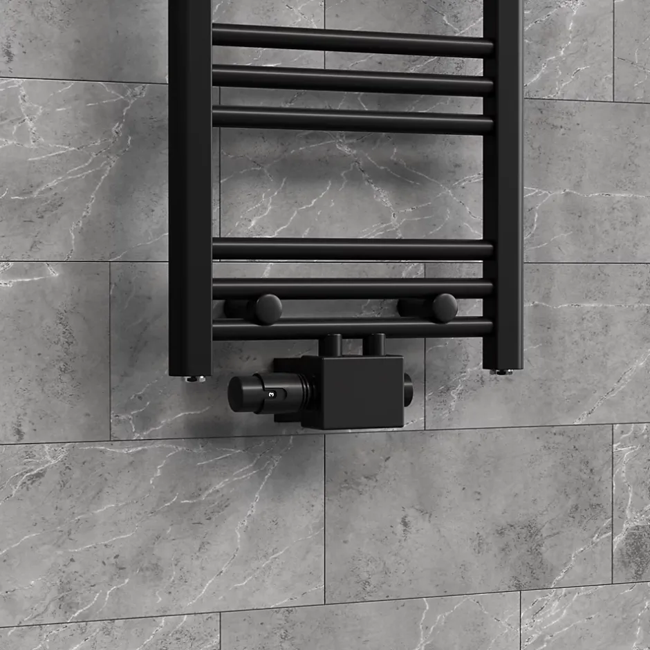 Luxebath Set vanne thermostatique universel noir pour radiateur de salle de bain à raccord central* Sèche-Serviettes Eau Chaude