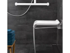 Pellet Siège de douche ARSIS escamotable avec béquille automatique - Assise blanche et piètement époxy blanc