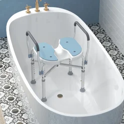 Homcom Siège de douche avec accoudoirs hauteur réglable antidérapant alu HDPE bleu balnc gris* Siège De Douche