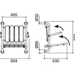 Sanindusa Siège de douche mural pliant rabattable tout inox charge 120kg NewWccare maintient dos et accoudoirs