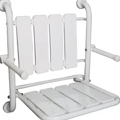 Sanindusa Siège de douche mural pliant rabattable charge 120kg NewWccare maintient dos et accoudoirs blanc