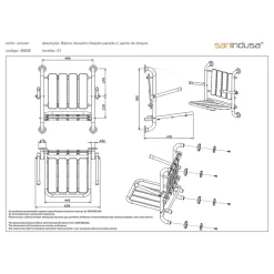 Sanindusa Siège de douche mural pliant rabattable charge 120kg NewWccare maintient dos et accoudoirs blanc