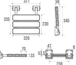 Godonnier Siège de douche relevable, aluminium blanc, l.32,1 x H.34,5 x P.33,5 cm,* Siège De Douche