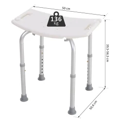Homcom Siège de douche réglable en hauteur tabouret de douche ergonomique pieds antidérapants charge max. 136 Kg alu HDPE blanc