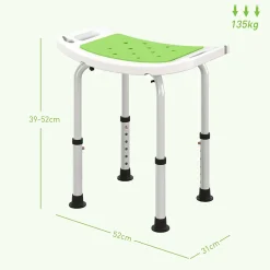 Homcom Siège de douche réglable en hauteur tabouret de douche ergonomique pieds antidérapants charge max. 135 Kg alu HDPE blanc vert* Siège De Douche