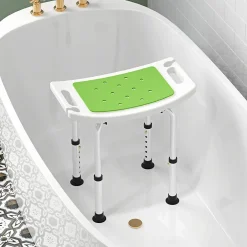 Homcom Siège de douche réglable en hauteur tabouret de douche ergonomique pieds antidérapants charge max. 135 Kg alu HDPE blanc vert* Siège De Douche